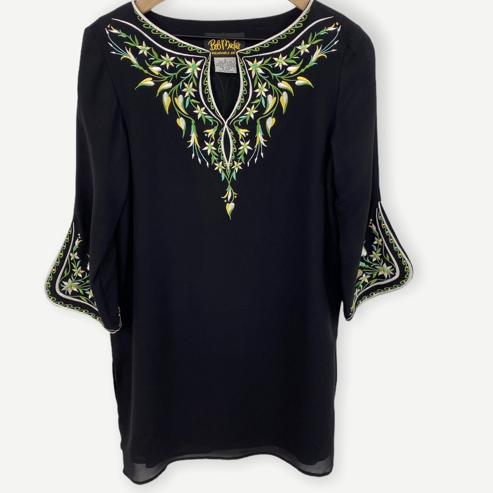 Bob Mackie Floral Embroidered Silk Flowy Tunic